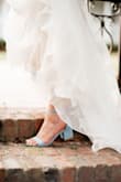 These suede shoes were perfect to go with my wedding dress. They were comfortable and kept me from being taller than I wanted to be! The perfect 'something blue". They also happened to match my wedding colors perfectly! The wedding day was postponed but I can't wait to wear them down the aisle! - Rachel T.