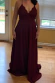 This dress is beautiful! It fits perfectly aside from it being too long (short girl problems) but that can be remedied easily. The color is just like in the website photos. It's not heavy at all and is very comfortable. Photo is pre hemmed (no shoes) and right after I received it on so hopefully that helps potential buyers! - Nicole H.