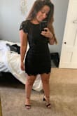 Super cute! I do wish the fabric allowed for a little wiggle room because I feel that I may not be able to sit comfortable without it squeezing my hips and thighs. If I ordered a size bigger the top would have been swimming. - Nicole T.