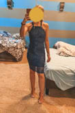 This dress is the perfect dusty blue! I got this for a wedding next month and love how comfy yet form fitting it is! I will for sure be wearing again and again! The ribbon tie makes it perfect to adjust to any cup size (great since I just finished nursing so my chest is changing size!) without the need for a bra! Highly recommend! - Kirsten C.