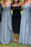 I wore this dress to a black tie optional wedding! The dress hugs your body and was super comfortable. It never slipped down and was thick enough that a bra was not needed. I had a lot of fun dancing in it and highly recommend! - Meghan B.