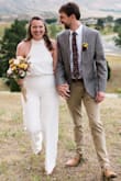 When the big wedding got canceled, my husband I decided to elope in a courthouse ceremony! I wanted something fun, timeless, and completely different from my wedding gown. This was it! I ordered with very little expectations, and I was blown away. I'm a taller girl, and with a small heel it fit like it was tailored to me. The material also exceeded my expectations, it felt more expensive and thick than it was. It is pretty see through and I've gained some quarantine weight but that was fixed with the purchase of some intense spanx. I couldn't have asked for a better bargain jumpsuit for our elopement! - Tyler B.