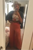 These pants are lighter than air, and so flattering!! I LOVE them, and have ordered a second pair for when I wear through these.
I even was able to pair it with sunglasses and the top of a two-piece maxi from Lulus!!
They run true to size, but given I am so tall, I had to go with large, else they'd be too short, and so it is loose around the waist, but I expected that. - Amanda M.