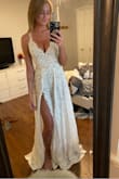 I bought this dress to wear for my wedding reception and I was absolutely blown away when I tried it on! Perfect fit, perfect length, absolutely gorgeous detail. I love it almost as much as my wedding gown itself! Can't wait to dance the night away in it!! - Vanessa H.
