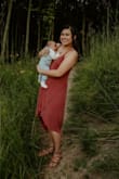 I just had a baby 2 months ago and was worried about the upcoming family photos. I wanted something with a flow to it to cover up the extra baby weight I haven't lost yet, but needed to match my husbands casual style. The color was perfect for summer and I can see myself wearing this throughout the year or even to go a wedding. I did get a M in blue and maybe should've gone with that, but the color red was out of stock for awhile, so I didn't want to risk not getting it again. - Christi H.