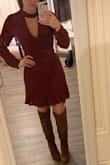 I like the fit and the color, but the material feels a little cheap and wrinkles very easily. Still a fun fall dress! - Jessica G.