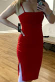 Really nice, thick fabric that holds everything in. I was worried about whether it would be able to hold my boobs without a bra... I was very pleasantly surprised. The fabric is also stretchy. Straps are adjustable too. - Heather M.