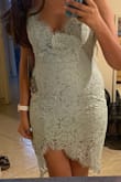 Loved the fit and how it hugged my body. The color is spot on. But I have a longer torso and the lining of the dress was a bit too short and barely covered my butt. If it the lining was a bit longer it would have been perfect. I wish I could keep it but whenever I sit down it rides up too much and it's exposing me. - Cecilia S.