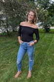 This is the first bodysuit I've ever purchased and will definitely try more! The material is thick and opaque and would allow for someone to go braless. The shoulders stay in place where you put them. I had no trouble with them sliding out of place. - Katelynn G.