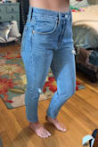 Love these so much, wear for a few hrs to stretch out the thighs!! Cons: the waist & front of jeans is a little looser than I'd like. I might get them taken in - Kelly O.