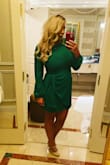 Perfect length! It I'm normally a size medium from this site (size 6-8) when I tried the medium on it wouldn't even zip.
Great dress good material and flattering - Jennifer K.