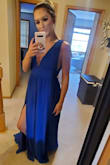 I'm in love with this dress!! The color is exactly as pictured!! I'm always between a small & medium with Lulus dresses. I went with the small, but because my rib cage is wide I could barely get it zipped. I got it but I wouldn't be able to breath lol. I think a medium would be too big so I'm keeping the small and having it altered :) I feel beautiful & sexy in this dress!!! - Jayme J.