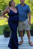 I was 25 weeks pregnant and this dress work perfectly! I didn't have to get it altered at all. My bust, waist, and weight are more than what is listed in my profile due to pregnancy and the large was great! - Amy L.