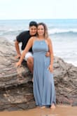 I ordered this dress for my engagement photos. I have never ordered a dress online before so I took a chance ordering this. As soon as it arrived, I tried it on. And it fit perfectly. I loved the color, I loved the length and I loved the style. We took our photos on the beach and it flowed beautifully in the wind! The dress was a little long in length. I am 5'7 and in 3 in heels, I had to have about 3 in taken off by my tailor but it was worth it! - Cassandra G.