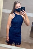 I purchased this dress to wear at a wedding, and I am obsessed with it. It's very flattering to my curves and ends right above my knee. This color fits true to size, but I also purchased this dress in burgundy and it ran very large. - Kristen P.