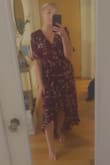 Was worried it wouldn't fit based off of other reviews but it fit just right! And will be perfect length when I wear heels. I don't really have boobs and sometimes wrap dresses don't fit right but I didn't have any issues with this one. If you're on the fence, but it! It's perfect for the Wedding rehearsal dinner I'm going to. Can't wait to wear it! - Nicole J.