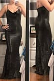 This dress is stunning in person. In the website photos, it looked like the fabric was textured, so I was worried that it might be rough or scratchy. I'm pleased to say that is not the case at all. It is Textured fabric, but in a good way. It is very soft and smooth, and also very stretchy, so it won't draw attention to areas of yourself that you may not love. It fits me like a glove and I am so glad I took a chance on it. I will have to get it hemmed since I'm only 5'4 because I don't wear heels, but if you are tall and like to wear heels, then it'll be perfect for you. I can't wait to wear this dress to Mardi Gras balls once all of the coronavirus stuff is over with. It's too pretty to just hang in a closet! - Niki A.