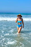 I have never received so many compliments on a swim suit! The blue color is gorgeous and the material is good quality. The bottoms fit true to size. I always wear a medium bottom and the mediums fit perfectly. HIGHLY recommend. The high waisted fit is super flattering and has good coverage. - Mackenzie K.