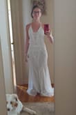 I was worried it would be too heavy or too long or not pretty enough, but boy is it gorgeous! It was very comfortable and not weighing on my shoulders. It was long, but with heels it doesn't need alterations (photo without heels). Best of all it really fit to my body and showed off the best parts. I went to David's bridal and saw something similar for over 500, but was not nearly as pretty. I love my purchase and am so excited to wear it. - Mallory S.