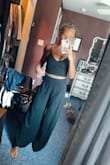 Didn't wear this outfit out yet, but I have to say it fits so well! I ordered a small in this, and the pants/top both fit nicely. It's nice because the back of the top is adjustable and so are the straps which is so important!! - Emma H.
