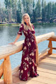 I love the wine red color and romantic floral print of this fabric. It's light enough to feel comfortable in warmer weather and thankfully not see-through. The tie-wrap at the waist creates beautiful shape while allowing the tummy and hips to breathe easy. The cute sleeves and flowy skirt are so beautiful (I did wear heels to compensate for the length... I'm 5'4.) I think this dress would be flattering on everyone, and perfect for both summer & fall! - Stacia W.