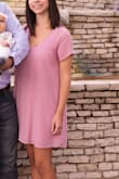 Love this dress so much I bought it in two colors. Flowy and easy to dress up or down. Very versatile it fits any occasion and very flattering. - Melinda V.