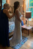 LOVE this dress. It was the first and last dress I ordered for my wedding. It was a small backyard wedding with just immediate family, and this dress got a ton of compliments, both on the day of and from pictures afterward. It was very long and my tailor complained of the difficulty altering it because it's not super high quality and sew lines maybe aren't all accurate, but it turned out perfect. Shortening it was the only alteration and I had her add a button to bustle it up after the ceremony and pictures. It was very comfortable. I didn't wear a bra and only wore a nude thong, but wish I'd worn a body-shaper or bustier. It is very thin and see through and shows every line and bulge, so even though it fit perfectly, I felt things could've been a little boosted and smoother. My only complaint is that the straps don't stay to the point adjusted, meaning if you tighten them to be shorter, they slide and end up all the way loosened. If I had realized the was happening earlier, I may have added a small safety pin. - Jessica I.