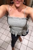 This has become my favorite top in my closet! It fits sooo well! Looks girly, flirty, can be casual or dresses up! Goes with everything and every occasion! My BFF loved it, so I bought her one in white! I get compliments EVERY time I wear this shirt! - Sharaya F.