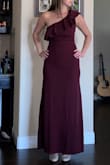 I wanted to love this dress, but even after looking through all the reviews, and looking at the sizing, it should have been long enough for me. It was a good 1 inch off the floor barefoot. I've attached photos wearing a kitten heel. I had a black tie event to go to so I'm glad that I ordered multiple options. The material isn't as thick as I thought it'd be, but it's not jersey. Some of the other dresses I ordered were lined, and this one was not. - Leah H.