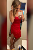 I typically wear a medium or large in most clothes. I went with a large based on the size chart and I am very glad I did. This dress hugs in all the right places and the fabric is thick enough to hide any imperfections. I have muscular legs so the cut up the side stayed open but it made the dress even more fierce. I got so many compliments. BUY THIS DRESS! - Megan S.