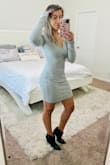 This dress is made of a thick and stretchy material. I feel like everything is being held in without being uncomfortable. I wear both small and xs in Lulus dresses, but I decided to size up because it's very form fitting. I love it and I would buy it in more colors. - Joanna F.