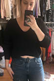 Love this. Very cute. Runs a little big so I sized down and it's the perfect tiny amount of crop in front a fell a little longer in the back. Cute and comfy - Laura K.
