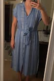 This is very soft and comfortable. It's pretty cute, too. The small was a touch too tight on my hips, so if your hips are even a little curvy, I'd order a size up. The top wasn't too gappy, though, even in a medium. - Amanda O.