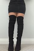 So comfortable! Normally I am a 6.5 in heels, but I ordered these in a 7 to have extra room. However, the size 7 fit a bit small so I exchanged them for a size 7.5. Also, I'm 5 feet and these fit perfectly. They definitely fit over jeans, too. - Genesis G.