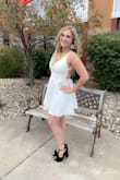 I wore this to my bachelorette party this weekend. Being bigger busted (34I) and a smaller rib cage, I was super nervous that this wouldn't fit. It fit perfect and the cut wasn't too low, so when dancing I didn't have to worry about falling out! I think I need this in every color, I can never find an open back dress that fits so perfect! I ordered a medium! - Makayla V.