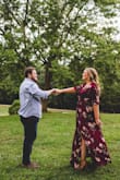 This dress was exactly what I wanted for our engagement photos!! It was comfortable to wear which was most important to me. It flowed beautifully, the slit is good for movement in the skirt without being too revealing, and the cut is so flattering! Plus the colors photographed beautifully!! I loved the way our photos turned out, and several people commented about the dress too. Highly recommend!! - Abby R.
