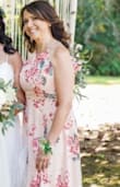 Wore this dress for my daughter's garden wedding.  It was just perfect as it flowed with all of the colors of the wedding party. 
It has no stretch and on me it was very fitted.  I did have it altered as it was too long and the top part a little big.  It was a great dress all around! - Provi D.