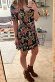 I'm usually between S/M sizes and went with a small on this one, I'm so glad I did. It's comfy and still works with my curves. I love how it's a tad longer in the back since I have a big butt that usually takes length away. I look forward to wearing this at a wedding in a few weeks! - Maggie K.