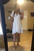 Fantastic length, great quality, beautiful flowy dress! Excited to wear this to a garden brunch next week! The fabric is double layered on the body so it's not see-through at all. True wrap so sizing is flexible, go with which length you prefer mainly. - Chelsea L.