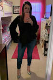 I love this top! The wrap is very flattering! I dressed it up with heels and jeans and its perfect! Started with a medium which was a little too tight to be comfortable, large was a little loose but you couldn't tell since it ties on the side. I did wear a black tank under since I am larger busted. 100% recommend!! - Kelly C.