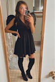 I'm dressing up as a fallen angel for Halloween and this dress works perfectly for the outfit! Very comfortable and flattering. I'm normally an XS in Lulu dresses and this fit perfectly. A little longer than expected. I rolled the skirt part up a tiny bit and it looks adorable. - Megan S.