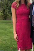 Beautiful classic dress that looks elegant and fits comfortably. I was so worried from reviews that I would need a S but I'm so glad i stuck with the XS because it fit perfectly. More of a hot pink than maroon pink that I thought it would be, but love it and so glad I was able to find the perfect dress! I will probably order in other colors because it is a classic go to dress for all dressy events! - Jenna T.