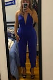 I love this jumpsuit! The color, the shape, the ability to tie the straps however you want!
It fit me super well and looked so nice. Since I have big thighs, I was afraid that if would not fit well around the hips/butt area, but the fabric hangs perfectly! Highly recommend. - Isabella G.