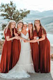 This dress was an easy and affordable dress for my bridesmaids. They looked great and effortless with very little tailoring needed. A strapless bra is ideal, and spanx to smooth lines helps. Be careful not to steam too close or the fabric looses its crepe look. - Kristen S.