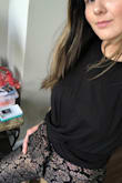 Not the best pics but the metallic lace print is so pretty in natural lighting. I wear these to the office and always get compliments. Roomy pockets and high waist are a plus! - Missy C.