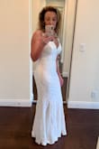 I ordered this dress for my wedding. It accentuated the curves I never knew I had. It was long on me (I'm only 5'2") but I simply hemmed the bottom about two inches by hand. With all the lace and the way it drapes so nicely you can't even tell. I got so many compliments on my dress and they were surprised by how little it cost!  It looks like an expensive wedding dress. I can't wait to wear it again when we have an official reception after the pandemic eases. - Marti P.