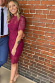 I got this in an XS as I have a pretty small bust and thicker lower half and it fit amazing! Many compliments and was so flattering. Great for a fall wedding! - Andrea L.