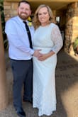 My original big wedding was supposed to be in April, but was cancelled due to COVID, then got pregnant. Had a crazy last minute idea to get married in Vegas, and needed to find a cute dress that was still my style while being able to fit my baby bump comfortably. Bought this dress in a bigger size, and it was absolutely perfect. The quality is great, the length was perfect I just wore a comfortable 2" heel and it didn't drag. I added a belt I had for my original dress; just to tie it all together. I got so many compliments about how beautiful I looked. - Jennifer L.