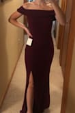 The material of this dress is perfect for a winter wedding. I am very petite from the waist up, so the off the shoulder part may need a little alteration for me. It makes me feel very curvy and classy. If they offered in an XXS, I probably would've ordered that. Overall a beautiful dress. - Abby L.