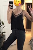 This top is really cute and comfortable. Can dress it up or down. It would've been nice if the pictures on the model showed the shirt untucked, bc it's really long if not tucked in. Probably would be too big for someone shorter than me. - Juliette W.